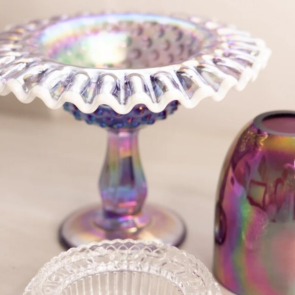 Fenton Purple Iridescent Glass Hobnail Snow Crest Fairy Lamp READ DETAILS - Picture 6 of 7